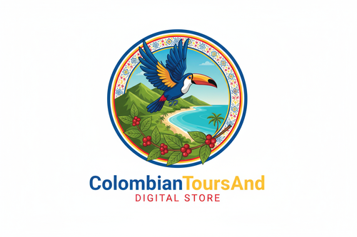 logo de la tienda digital ColombianToursAnd que muestre la diversidad regional, cultural y biodiversa de Colombia que incentive a comprar productos y experiencias de Colombia, tours privados, shore excursions, experiencias, produc tos colombianos. 